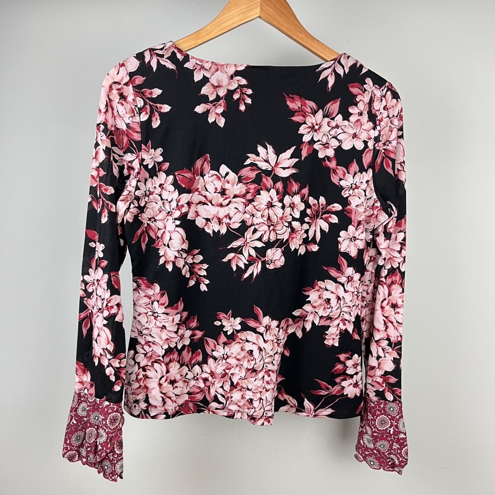 INC‎ International Concepts Y2K Fairygoth Top Womens L Nylon Mesh Floral Vintage - Picture 5 of 6